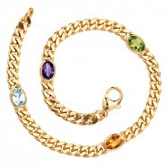 JOBO Armband 585 Gold Gelbgold 19 cm Amethyst Aquamarin Citrin Peridot Goldarmband