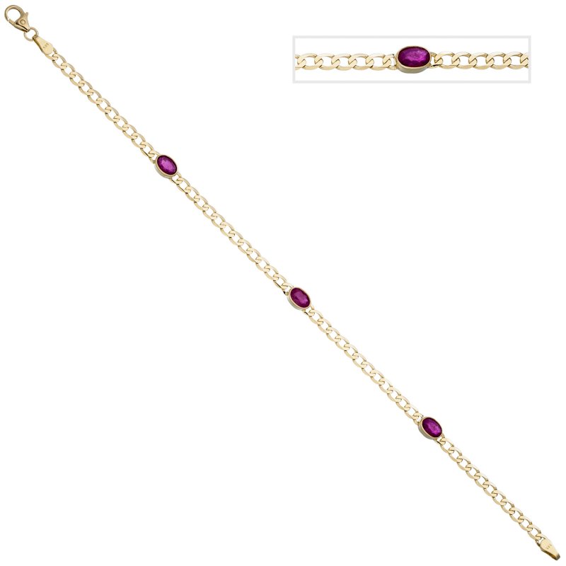 JOBO Armband 585 Gold Gelbgold 3 Rubine rot 19,5 cm Goldarmband Rubinarmband