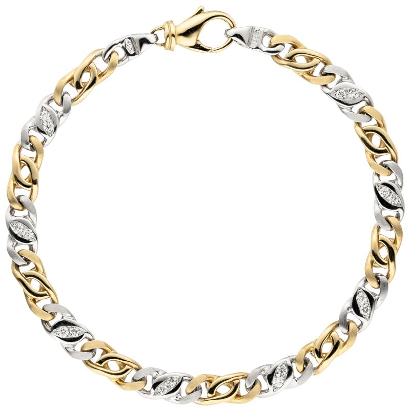 JOBO Armband 585 Gold Gelbgold Wei�gold bicolor 16 Diamanten Brillanten 18,5 cm