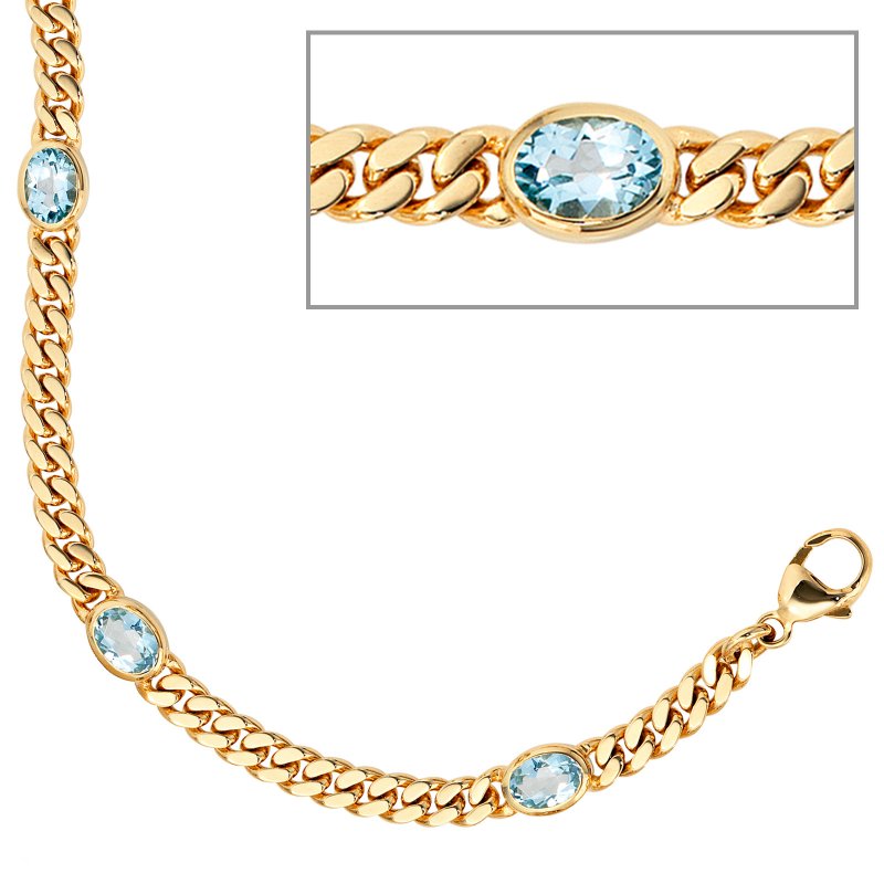 JOBO Armband 585 Gold Gelbgold massiv 19 cm 4 Blautopase hellblau blau Goldarmband