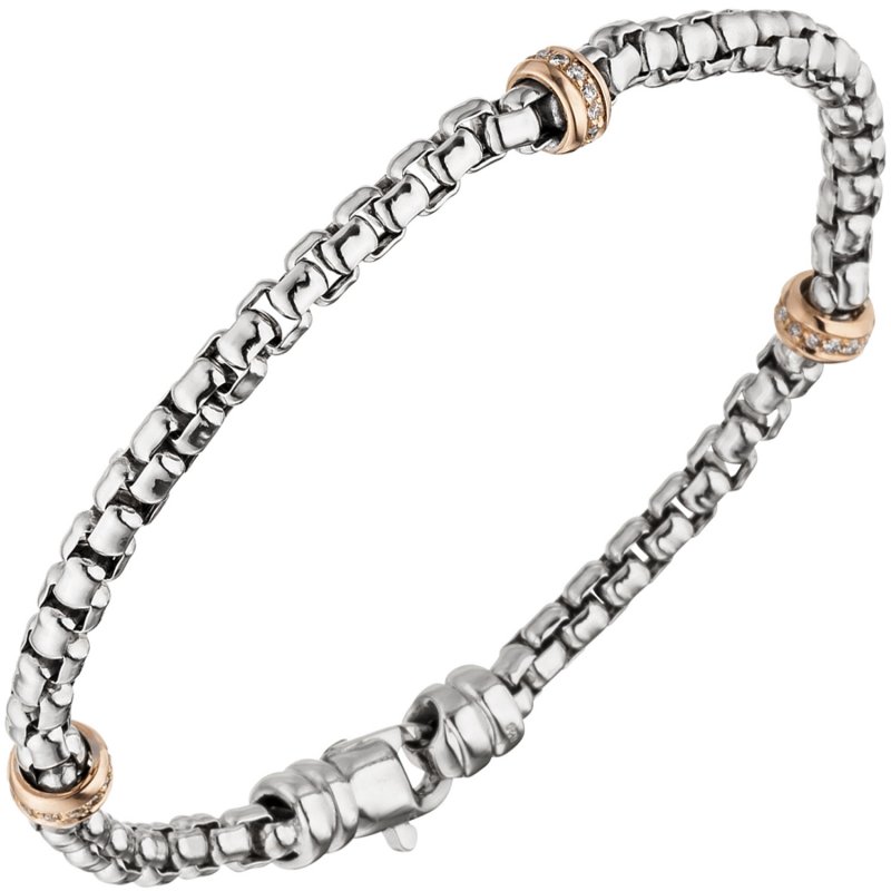 JOBO Armband 585 Gold Wei�gold Rotgold bicolor 39 Diamanten Brillanten 19 cm