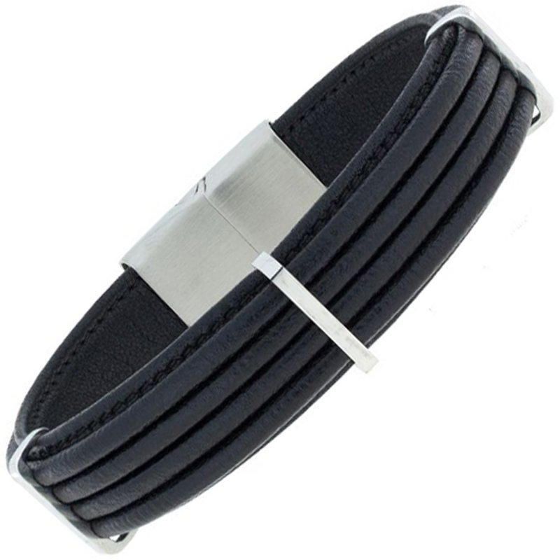 JOBO Armband Leder schwarz Edelstahl mit 21 cm