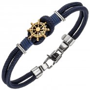 JOBO Armband Steuer Steuerrad 2-reihig Baumwolle dunkelblau mit Edelstahl 21 cm