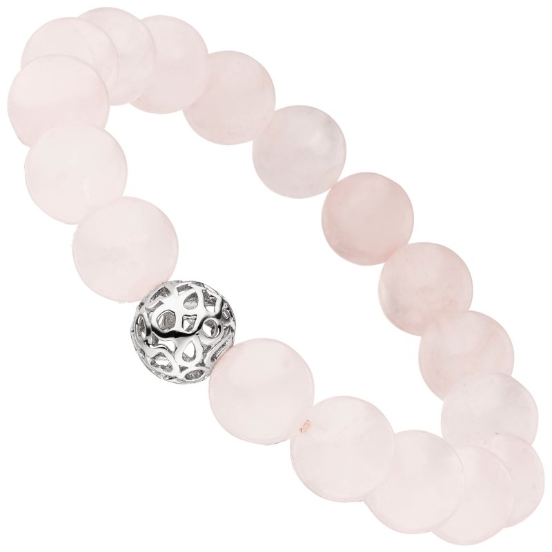 JOBO Armband mit Rosenquarz und 925 Silber endlos elastisch