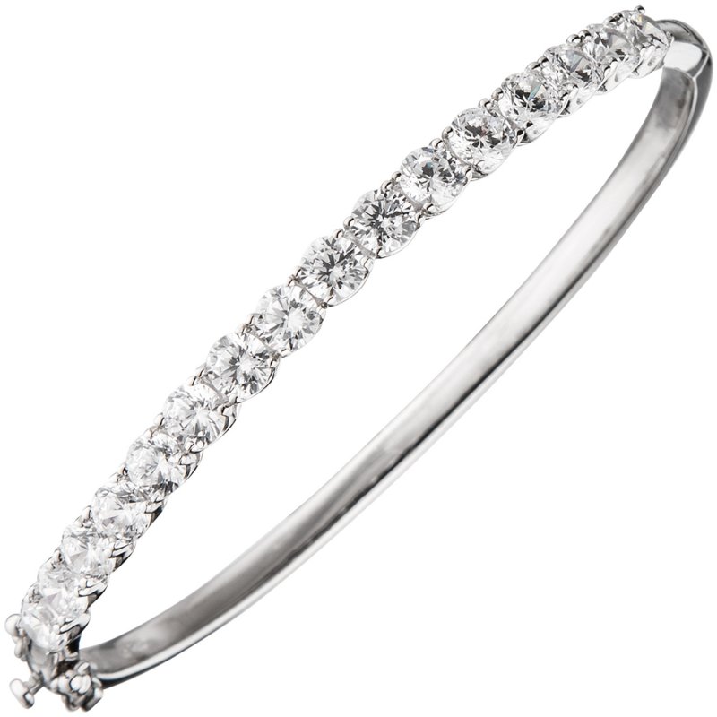 JOBO Armreif Armband oval 925 Sterling Silber 16 Zirkonia Silberarmreif Kastenschloss