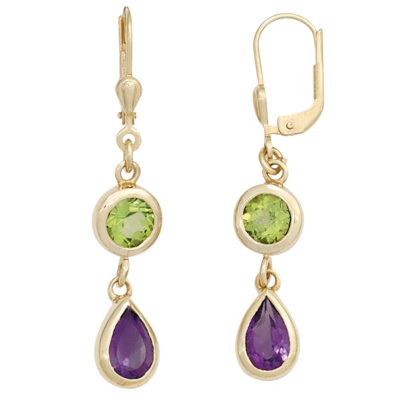 JOBO Boutons 585 Gold Gelbgold 2 Amethyste lila 2 Peridote gr�n Ohrringe Ohrh�nger