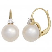 JOBO Boutons 585 Gold Gelbgold 2 S��wasser Perlen 2 Diamanten Ohrringe Ohrh�nger