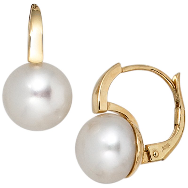 JOBO Boutons 585 Gold Gelbgold 2 S��wasser Perlen Ohrringe Ohrh�nger Perlenohrringe