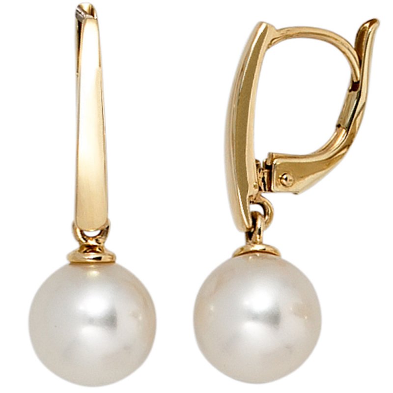 JOBO Boutons 585 Gold Gelbgold 2 S��wasser Perlen Ohrringe Ohrh�nger Perlenohrringe