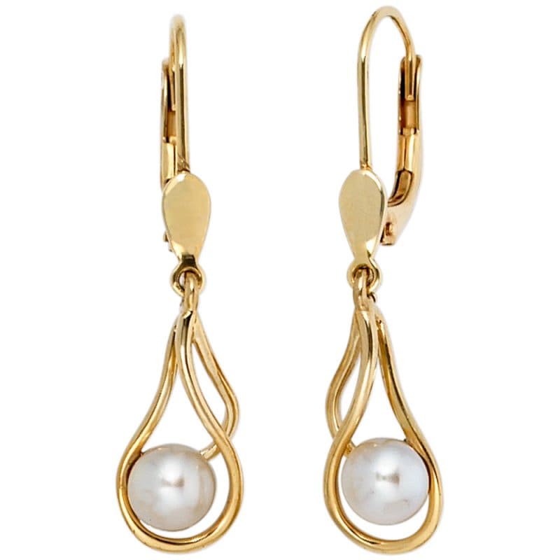 JOBO Boutons 585 Gold Gelbgold Süßwasser Perlen Ohrringe