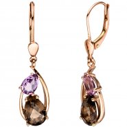 JOBO Boutons 585 Gold Rotgold 2 Rauchquarze 2 Amethyste Ohrringe Ohrh�nger