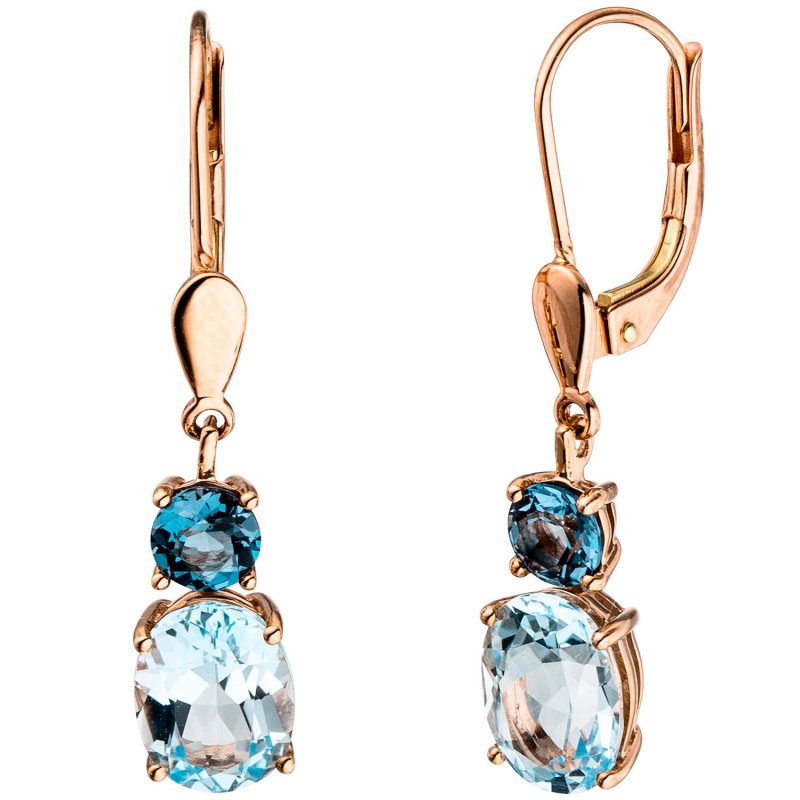 JOBO Boutons 585 Gold Rotgold 4 Blautopase hellblau blau Ohrringe Ohrh�nger