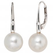 JOBO Boutons 585 Gold Wei�gold 2 S��wasser Perlen 2 Diamanten Ohrringe Ohrh�nger