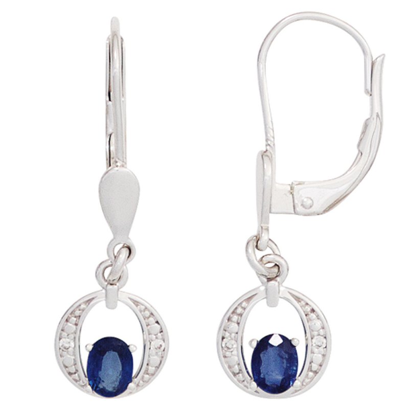 JOBO Boutons 585 Gold Wei�gold 2 Saphire blau 4 Diamanten Ohrringe Ohrh�nger