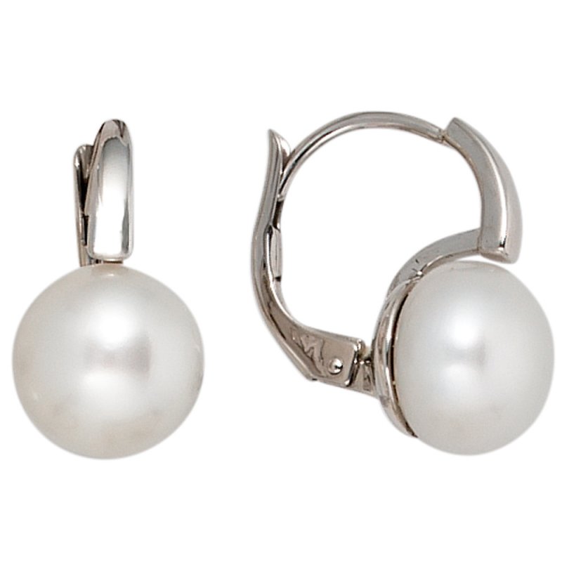 JOBO Boutons 585 Gold Wei�gold 2 S��wasser Perlen Ohrringe Ohrh�nger Perlenohrringe
