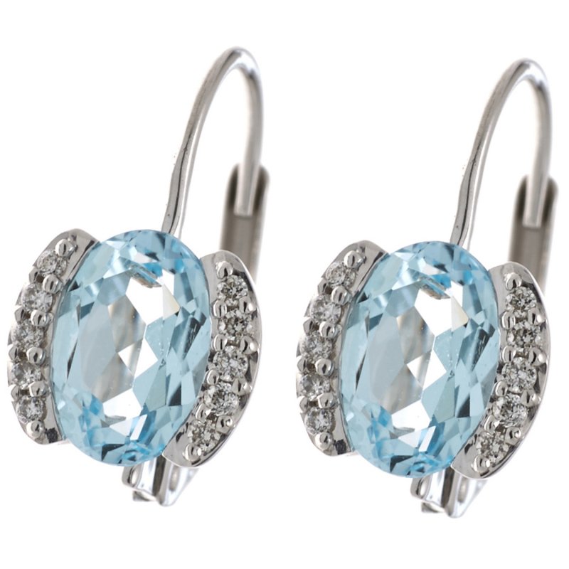 JOBO Boutons 585 Gold Wei�gold 20 Diamanten 2 Blautopase blau Ohrringe Ohrh�nger