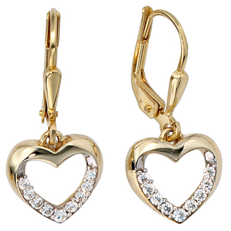 JOBO Boutons Herz 333 Gold Gelbgold bicolor mit 18 Zirkonia Ohrringe Ohrh�nger
