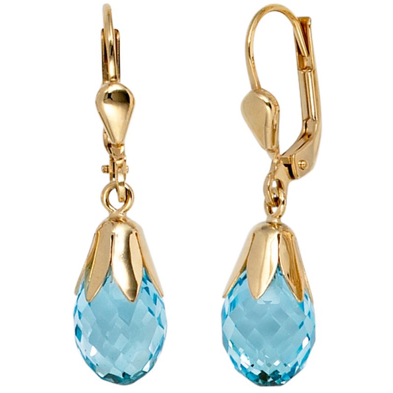 JOBO Boutons Tropfen 333 Gold Gelbgold 2 Blautopase hellblau blau Ohrringe Ohrh�nger