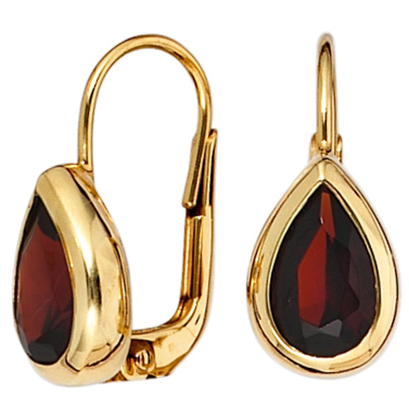 JOBO Boutons Tropfen 375 Gold Gelbgold 2 Granate rot Ohrringe Ohrh�nger