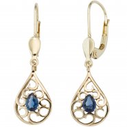 JOBO Boutons Tropfen 585 Gold Gelbgold 2 Saphire blau Ohrringe Ohrh�nger Goldohrringe