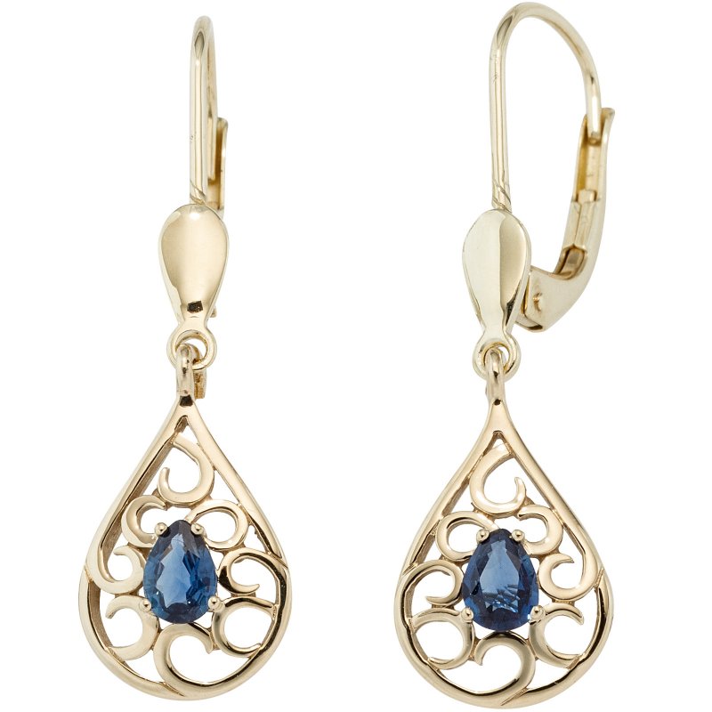 JOBO Boutons Tropfen 585 Gold Gelbgold 2 Saphire blau Ohrringe Ohrh�nger Goldohrringe