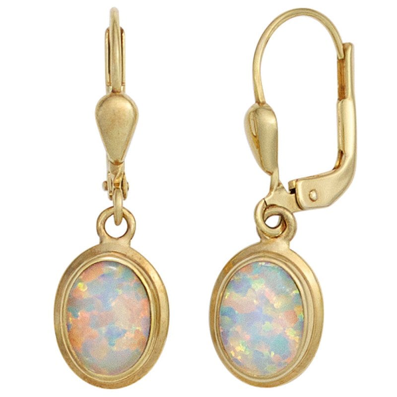 JOBO Boutons oval 333 Gold Gelbgold 2 Opale Ohrringe Ohrh�nger Goldohrringe