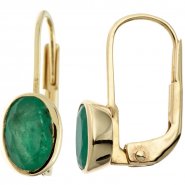 JOBO Boutons oval 333 Gold Gelbgold 2 Smaragde gr�n Ohrringe Ohrh�nger Goldohrringe