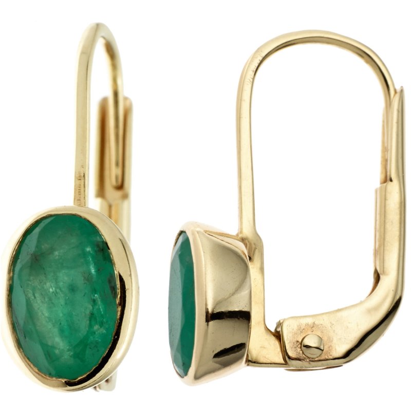 JOBO Boutons oval 333 Gold Gelbgold 2 Smaragde gr�n Ohrringe Ohrh�nger Goldohrringe
