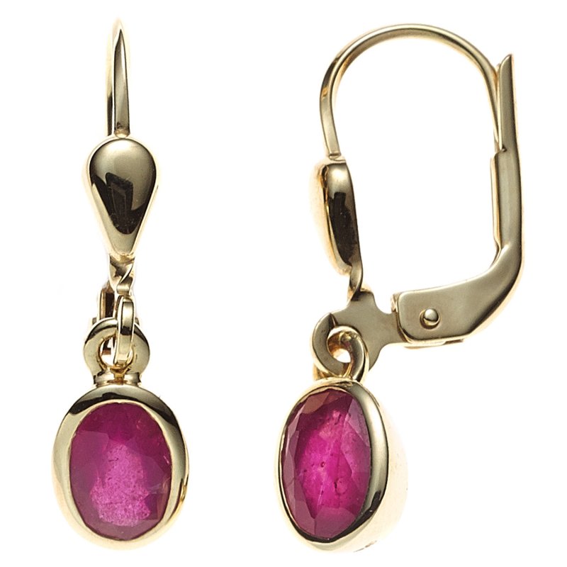 JOBO Boutons oval 585 Gold Gelbgold 2 Rubine rot Ohrringe Ohrh�nger Goldohrringe
