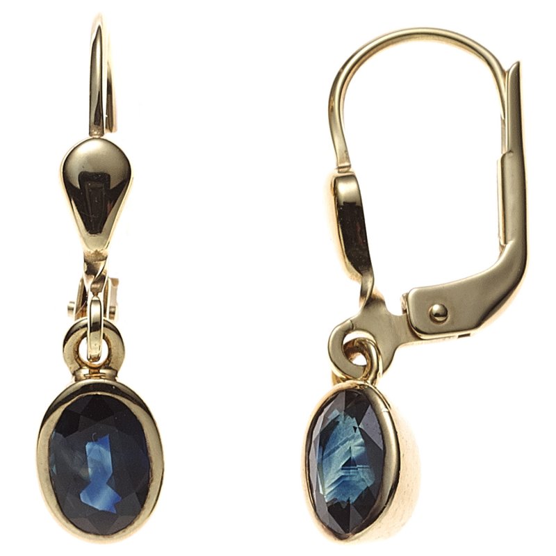 JOBO Boutons oval 585 Gold Gelbgold 2 Saphire blau Ohrringe Ohrh�nger Goldohrringe