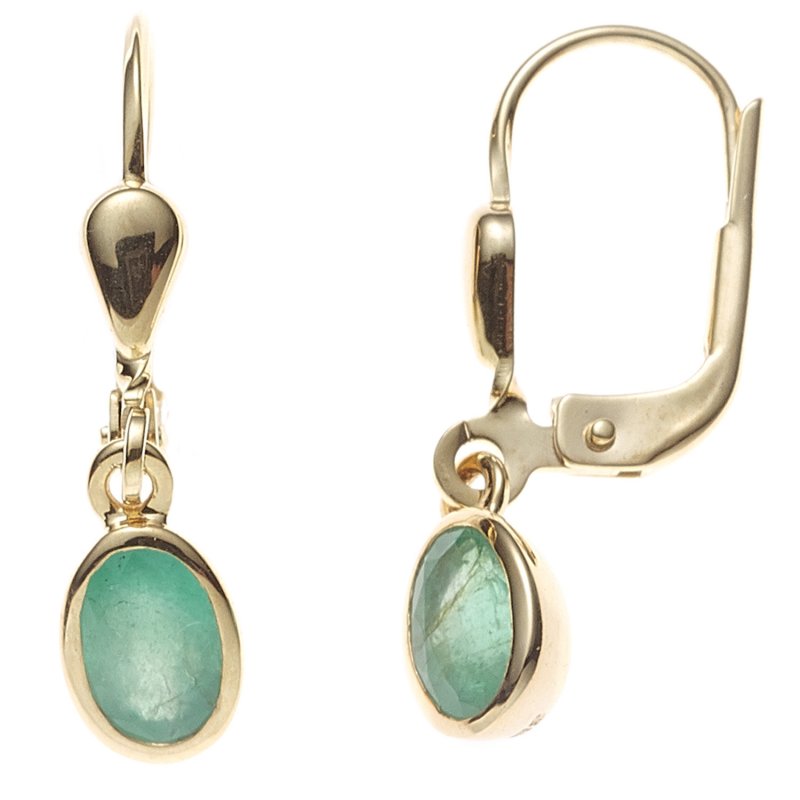 JOBO Boutons oval 585 Gold Gelbgold 2 Smaragde gr�n Ohrringe Ohrh�nger Goldohrringe
