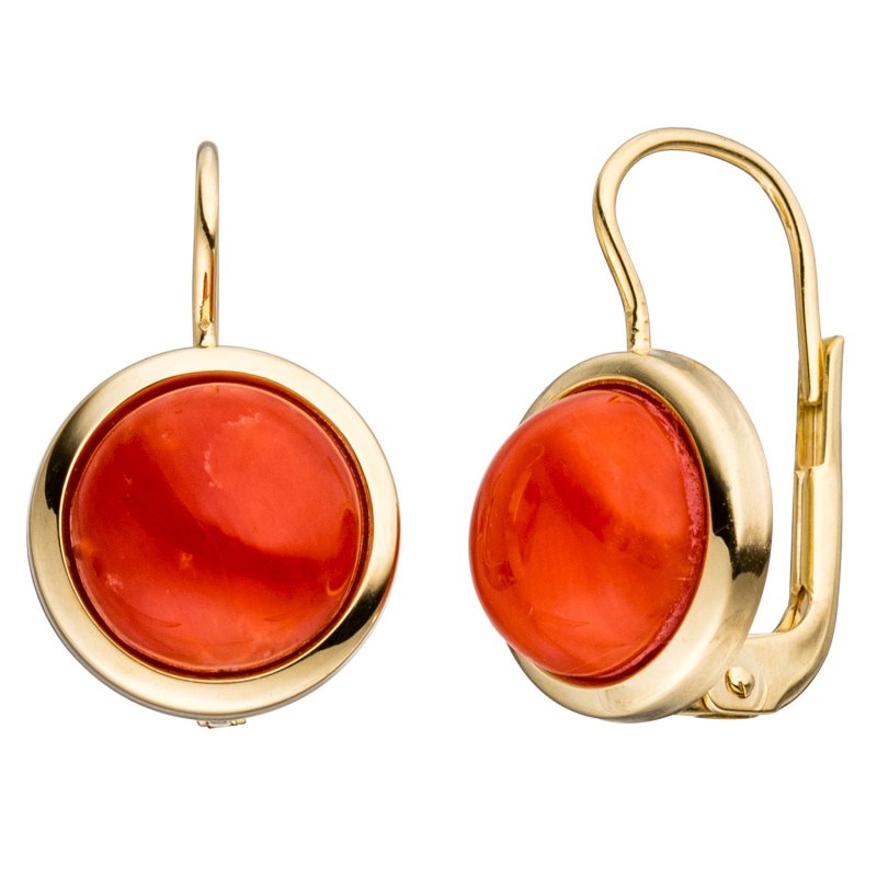 JOBO Boutons rund 333 Gold Gelbgold 2 Korallen rot Ohrringe Ohrh�nger Goldohrringe