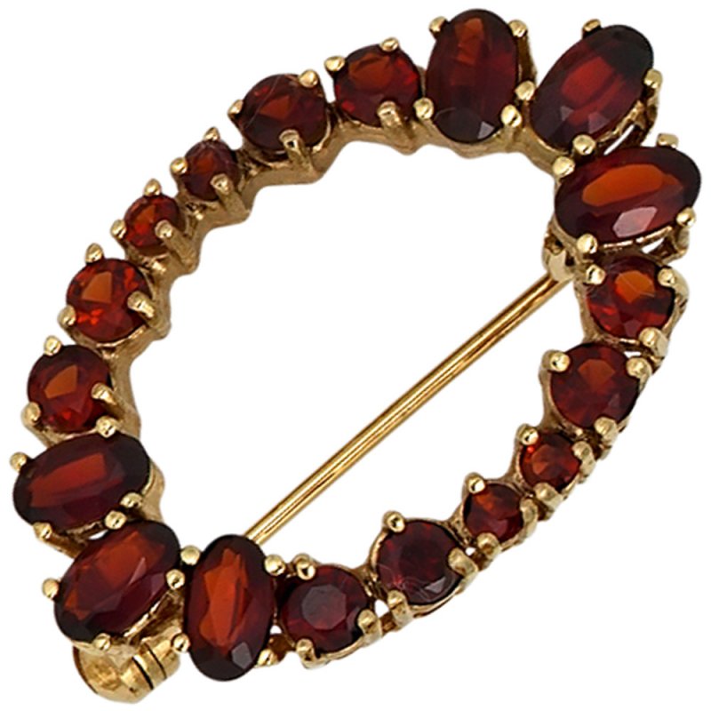 JOBO Brosche Granat 375 Gold Gelbgold 18 Granate rot Goldbrosche Granatschmuck