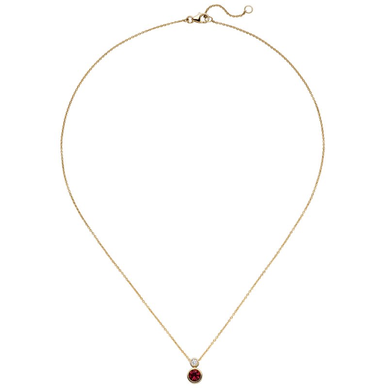 JOBO Collier 585 Gold Gelbgold  1 Rubellit 1 Diamant Brillant 45 cm