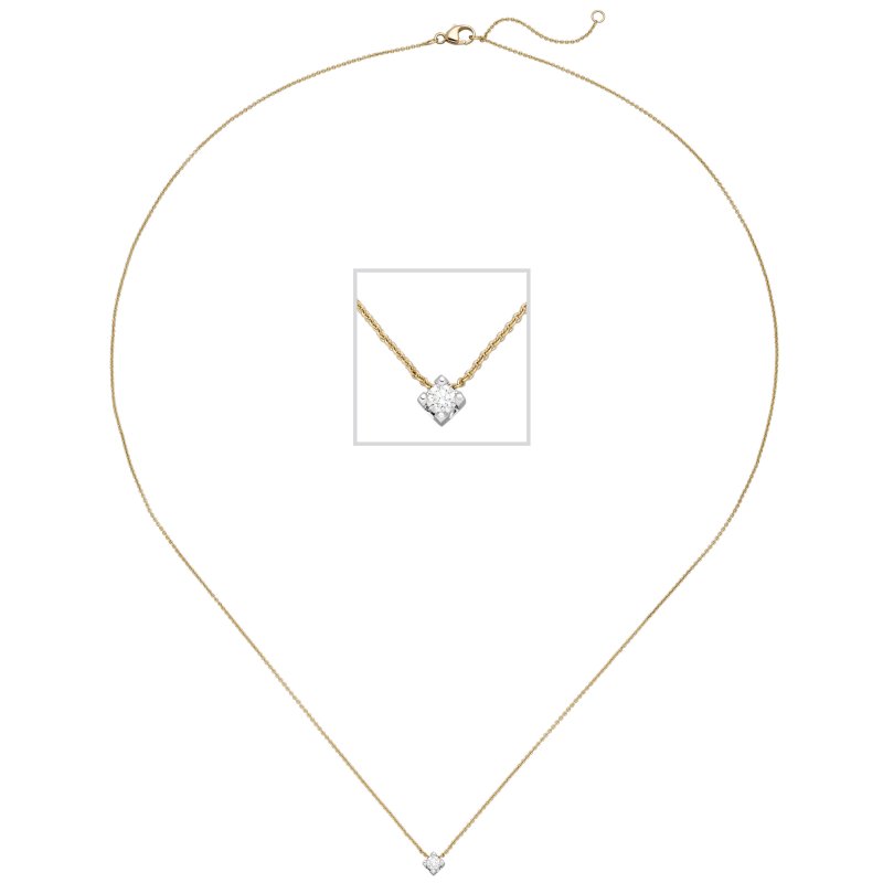 JOBO Collier 750 Gold Gelbgold Wei�gold bicolor 1 Diamant Brillant 45 cm Goldkette