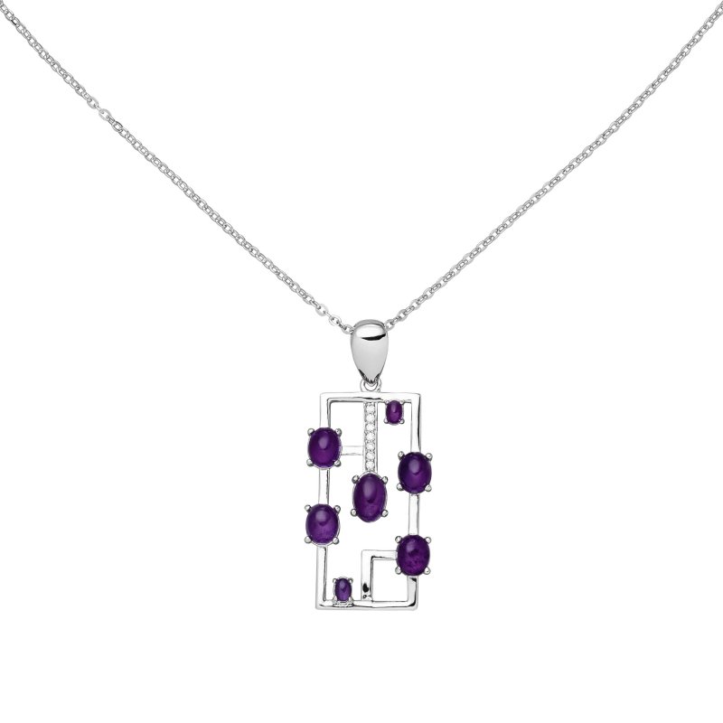 JOBO Collier 925 Sterling Silber 7 Amethyst-Cabochons lila 7 Zirkonia 45 cm