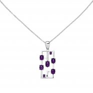 JOBO Collier 925 Sterling Silber 7 Amethyst-Cabochons lila 7 Zirkonia 45 cm