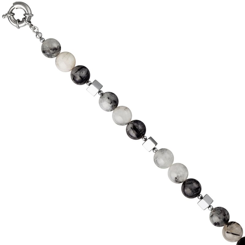 JOBO Collier Edelsteinkette Rutilquarz mit H�matin 45 cm Halskette Kette grau