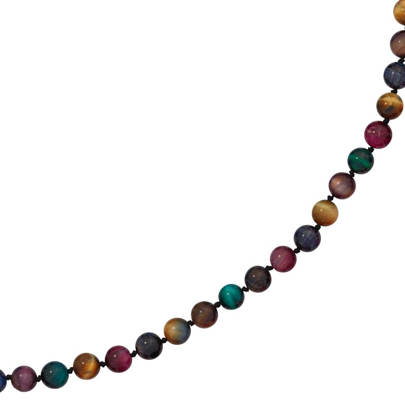 JOBO Collier Edelsteinkette Tigerauge bunt 45 cm Halskette Kette Federring
