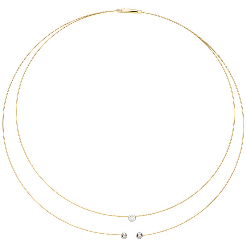 JOBO Collier Halskette 2-reihig 750 Gold bicolor 3 Diamanten Brillanten 42 cm Kette