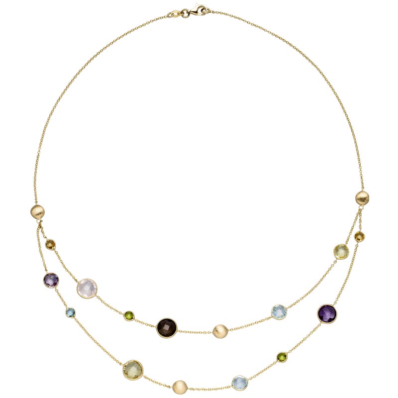 JOBO Collier Halskette 585 Gold Gelbgold mit verschiedenen bunten Edelsteinen 45 cm