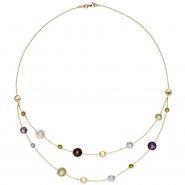 JOBO Collier Halskette 585 Gold Gelbgold mit verschiedenen bunten Edelsteinen 45 cm