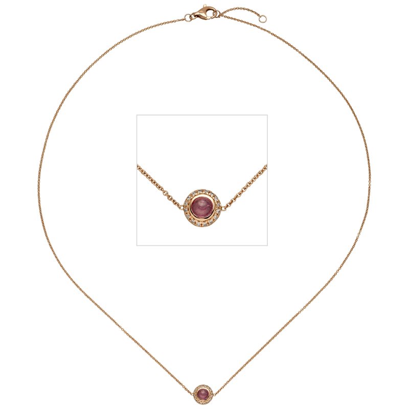 JOBO Collier Halskette 585 Gold Rotgold 1 Turmalin pink 16 Diamanten Brillanten 42 cm