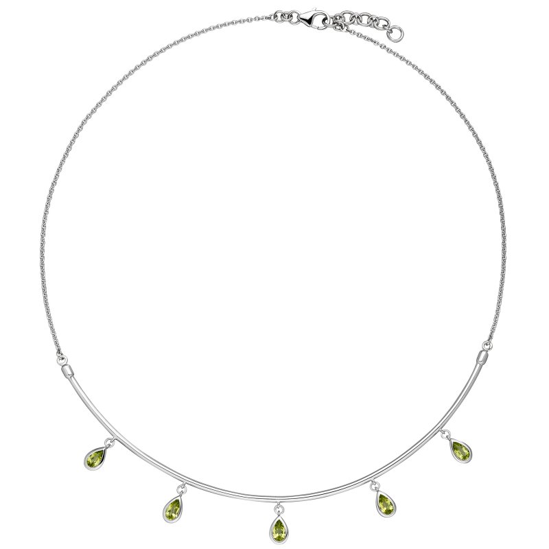 JOBO Collier Halskette 585 Gold Wei�gold 5 Peridote gr�n 44 cm Kette