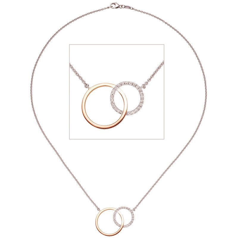JOBO Collier Halskette 585 Gold Wei�gold Rotgold bicolor 25 Diamanten Brillanten