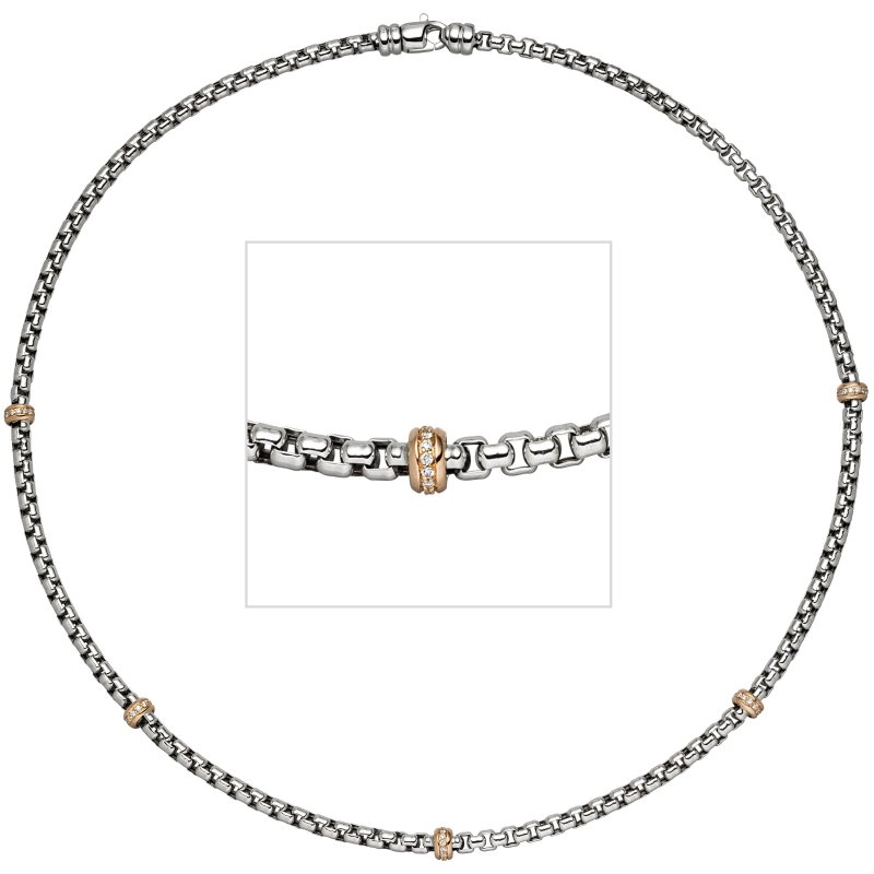 JOBO Collier Halskette 585 Gold Wei�gold Rotgold bicolor 65 Diamanten 45 cm