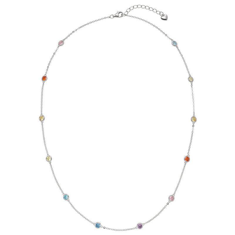 JOBO Collier Halskette 925 Sterling Silber 12 bunte Zirkonia 45 cm
