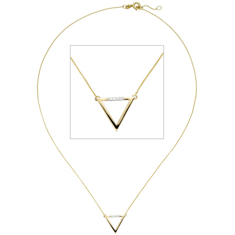 JOBO Collier Halskette Dreieck 585 Gold Gelbgold 4 Diamanten Brillanten 42 cm Kette