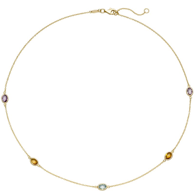 JOBO Collier Halskette Kette 585 Gold Gelbgold 2 Amethyste 2 Citrine 1 Blautopas