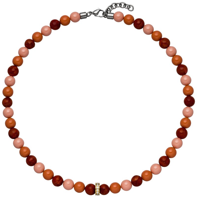 JOBO Collier Halskette Kristallsteine und dunkelrote Kugeln 42 cm